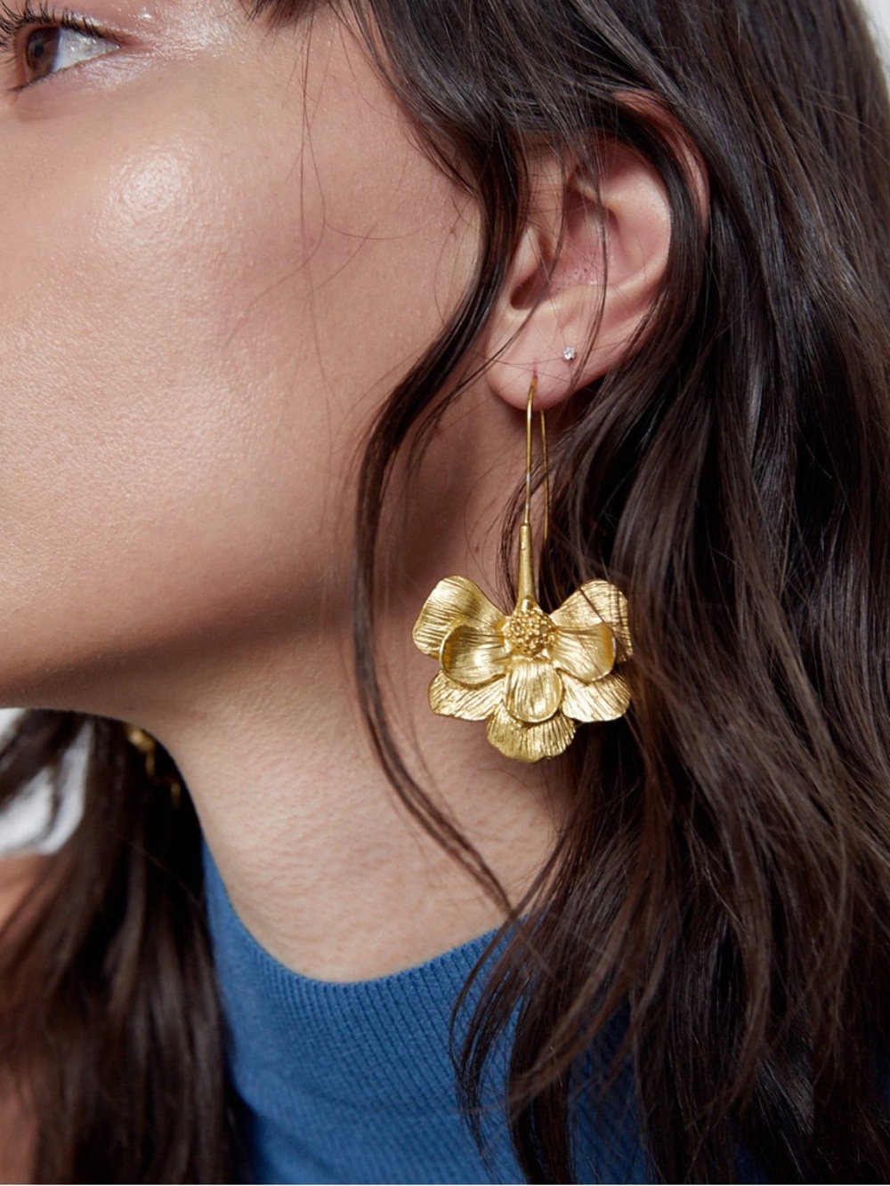 Anthropology Gold Floral Drop Earrings - Women's Jewelry